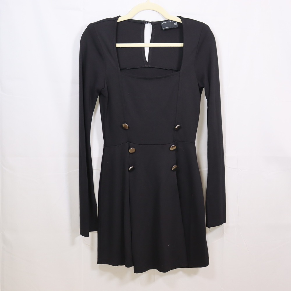 ASOS Design Mini‎ Dress 4 Black Womens Long Sleeve Military Button Skater